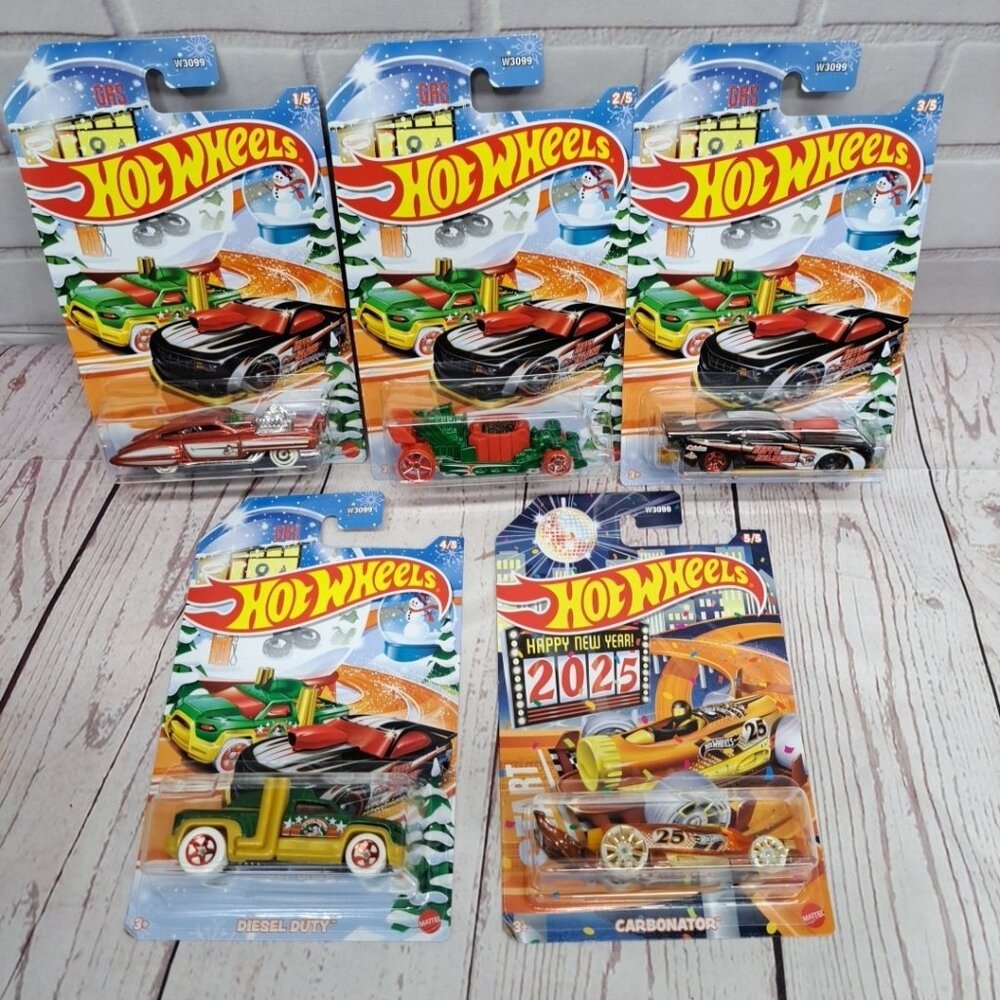 Hot Wheels 2024 Christmas & New Year Holiday Cars 1:64 Diecast Set of 5, W3099